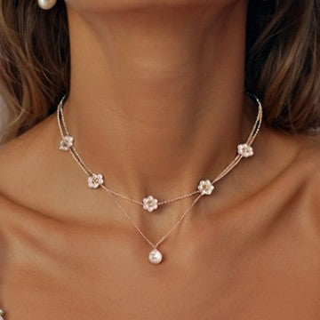 ✨ Layered Floral Pearl Necklace – Elegant & Feminine ✨