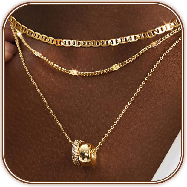 💎Layered Gold-Plated Copper Necklace Set with Sparkling Pendant💎