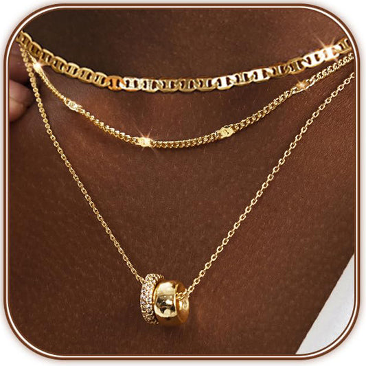 💎Layered Gold-Plated Copper Necklace Set with Sparkling Pendant💎
