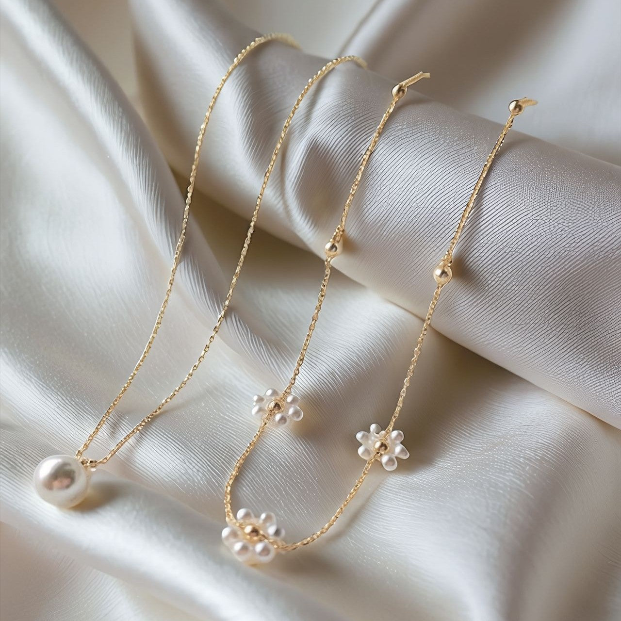 ✨ Layered Floral Pearl Necklace – Elegant & Feminine ✨