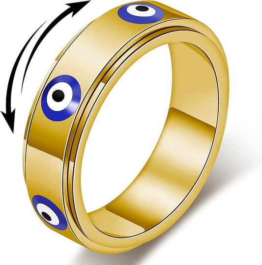 🔮 Evil Eye Protection Ring – Gold Tone