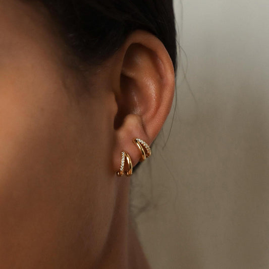 ✨ Minimalist Gold Huggie Earrings with Crystals ✨