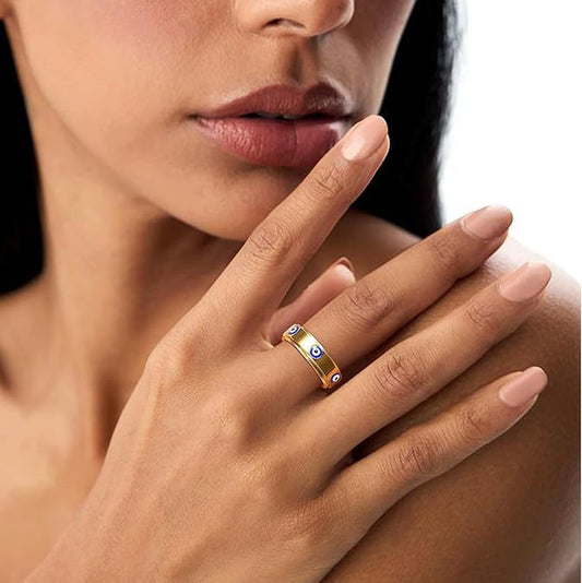 🔮 Evil Eye Protection Ring – Gold Tone