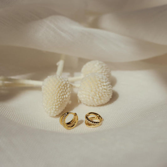 ✨ Minimalist Gold Huggie Earrings with Crystals ✨