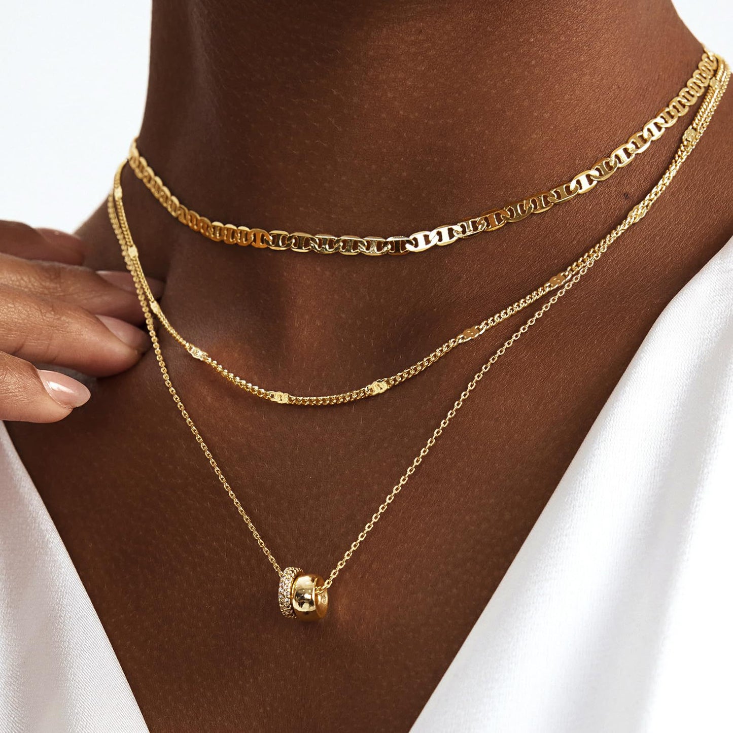 💎Layered Gold-Plated Copper Necklace Set with Sparkling Pendant💎