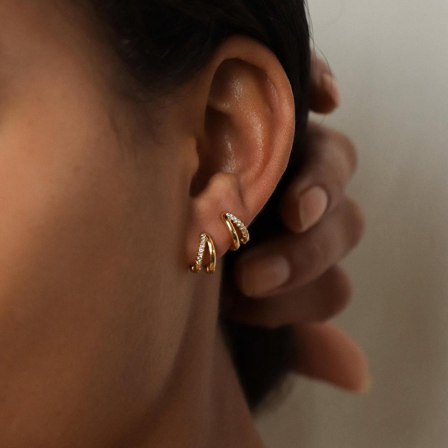 ✨ Minimalist Gold Huggie Earrings with Crystals ✨