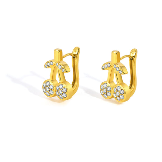 🍒 Sparkling Cherry Earrings – Gold Tone