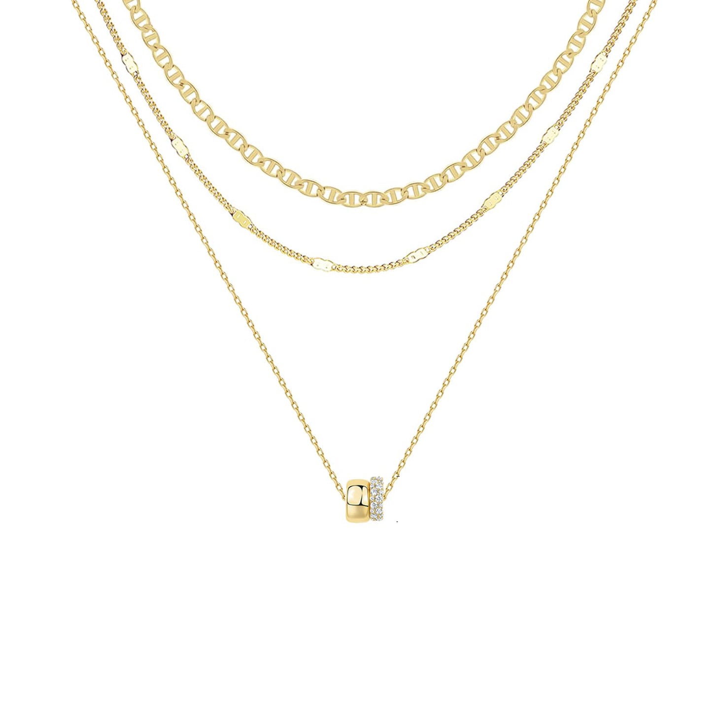 💎Layered Gold-Plated Copper Necklace Set with Sparkling Pendant💎